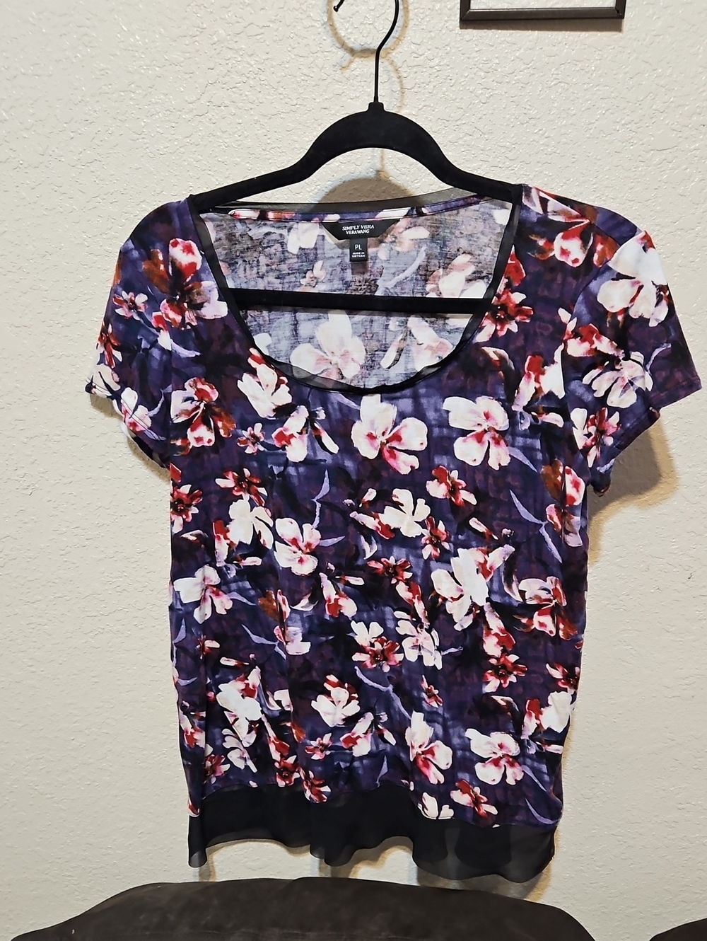 Simply Vera Vera Wang Purple Floral Scoop-Neck Short Sleeve Top